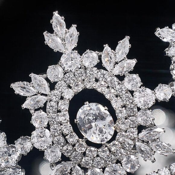 Cubic Zirconia Bridal Tiara Silver Queen Crown for Wedding Prom Queen Gift - Picture 6 of 9